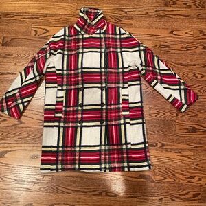 Desigual White/Red Plaid Wool Jacket Size 44 NWOT